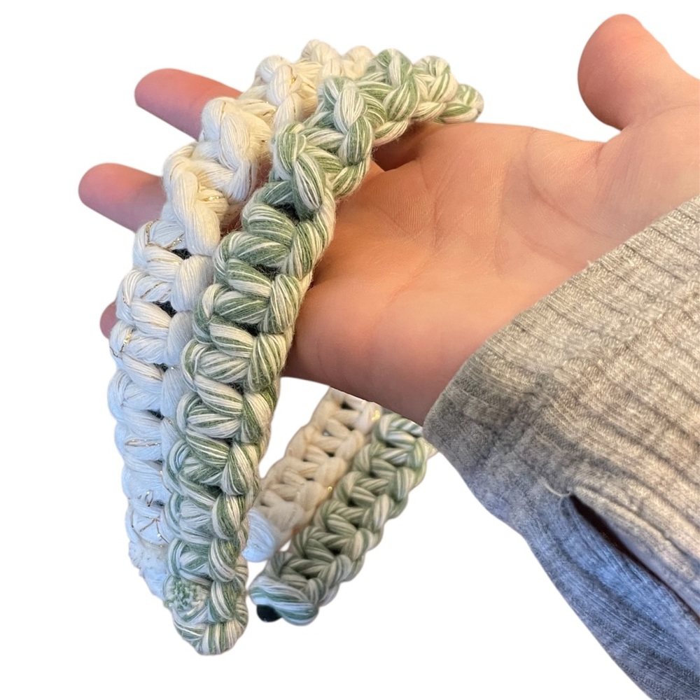NEW Macrame Green & Ivory 2 Pack of Headbands